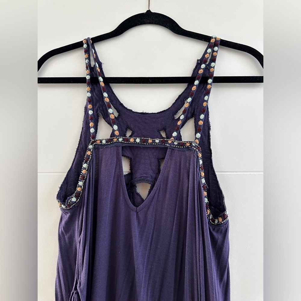Free People Purple Beaded Boho Festival Tunic Bikini Cover-Up Top Size S - Picture 13 of 14